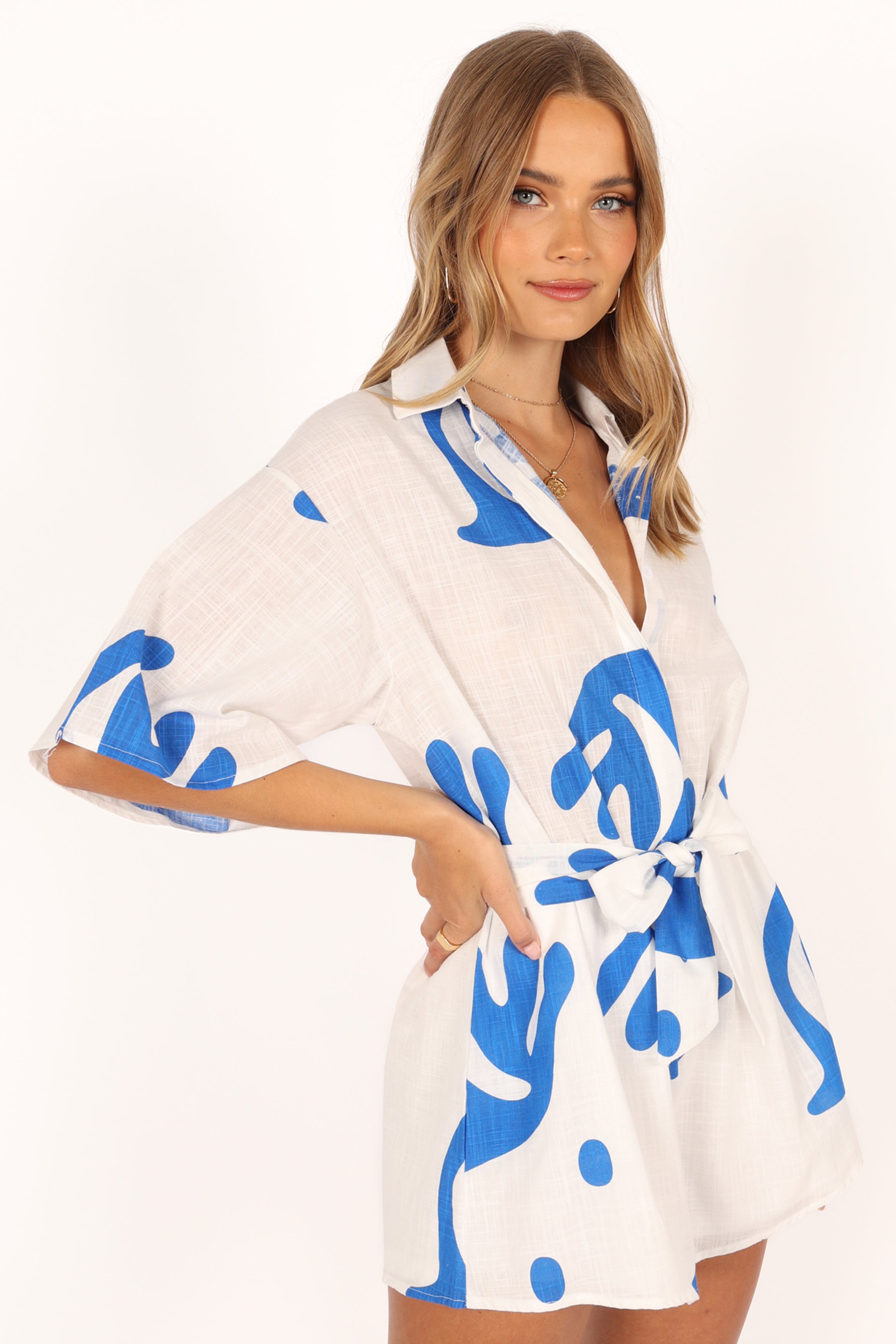 Kellie Romper - White/Blue