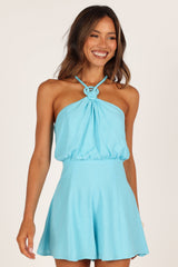 Nadine Halter Romper - Aqua