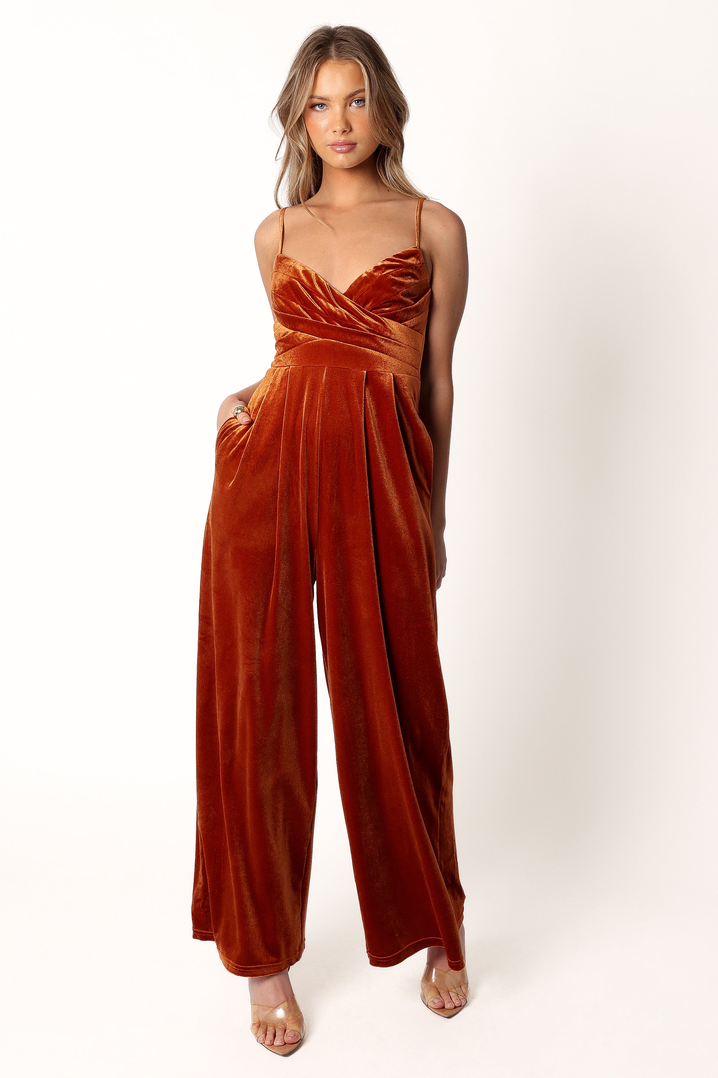 Quinnie Velvet Jumpsuit - Amber