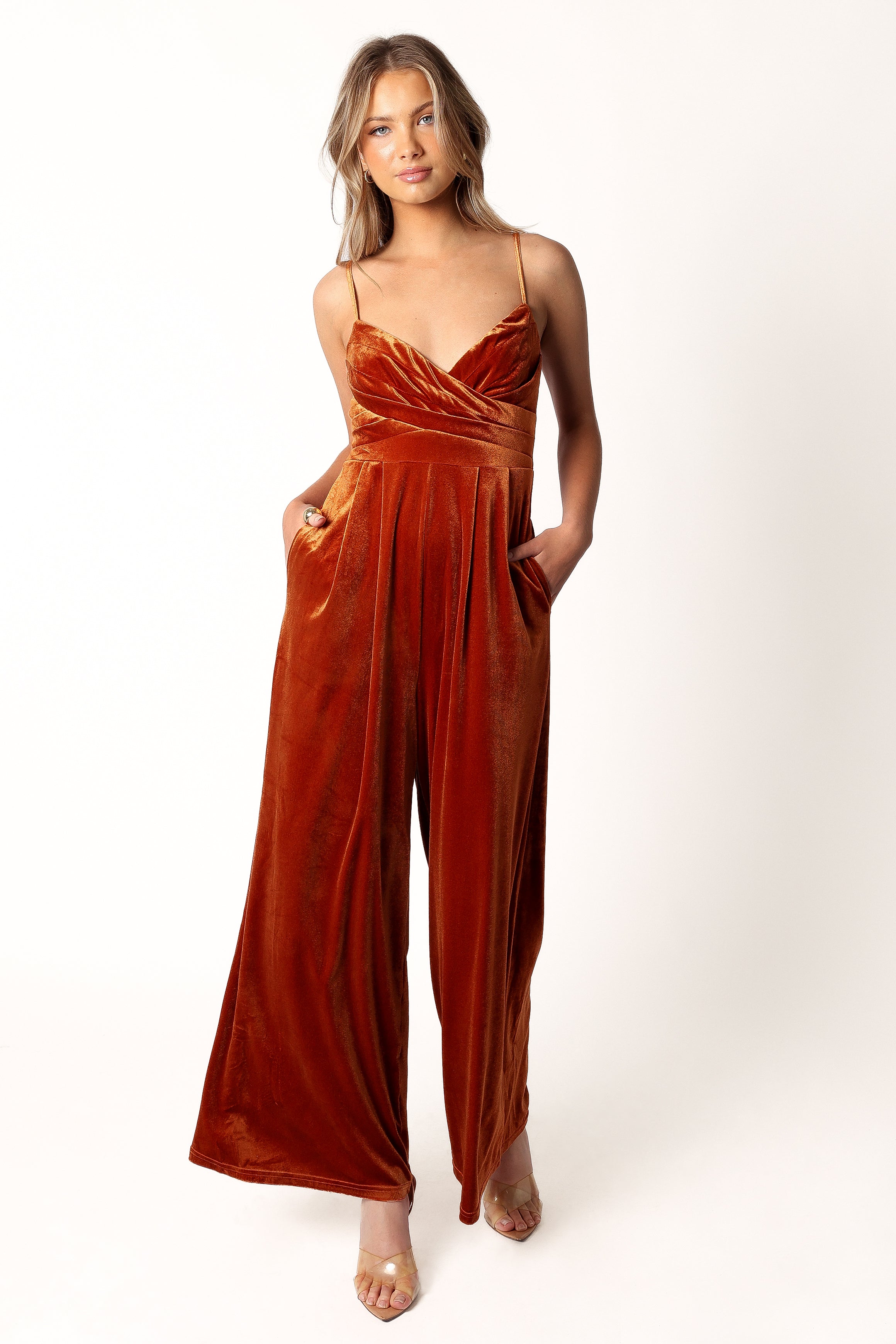 Quinnie Velvet Jumpsuit - Amber