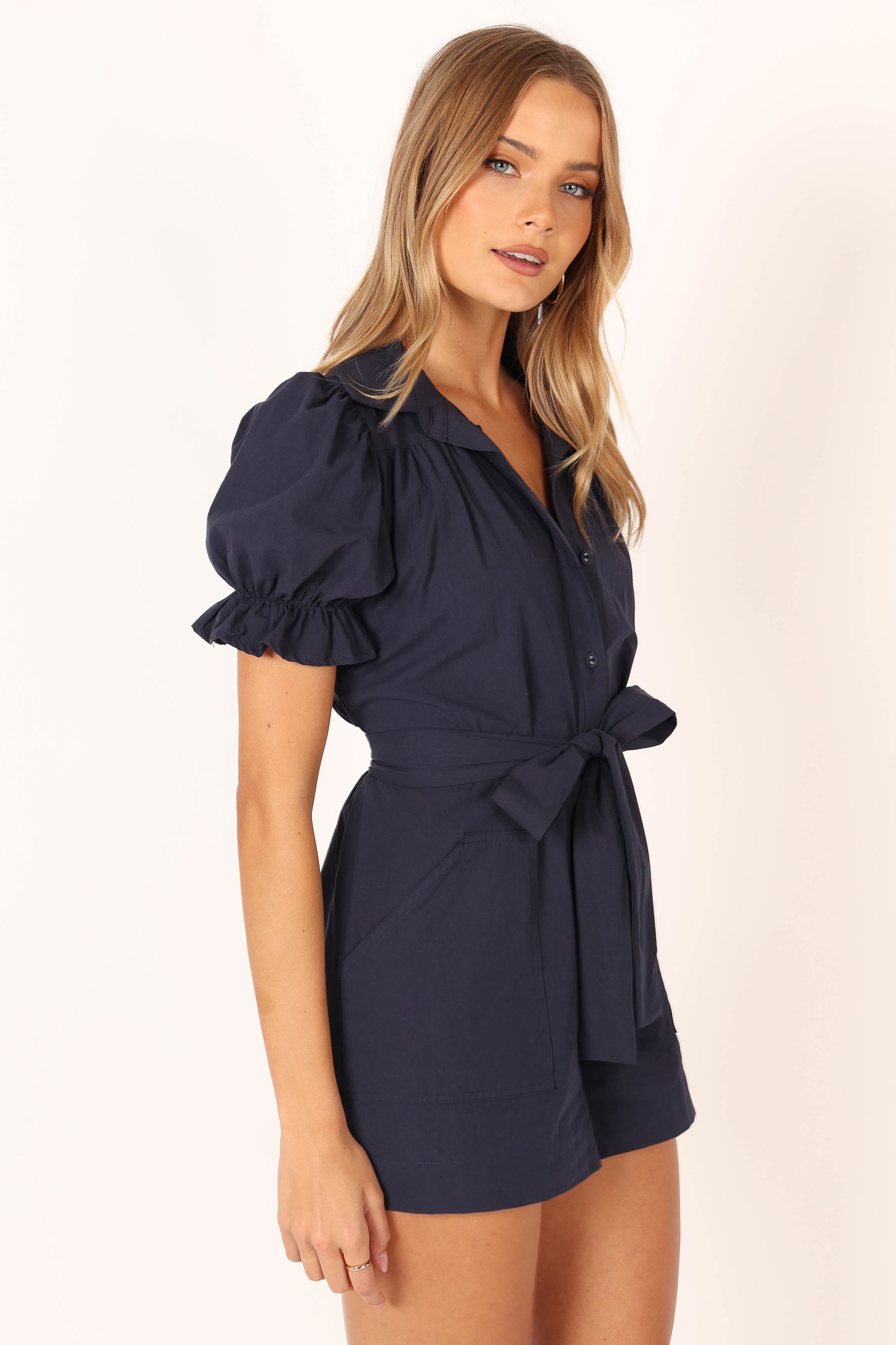 Riley Waist Tie Romper - Navy