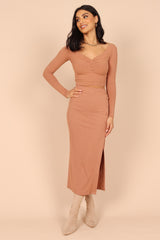 Amara Button Detail Set - Dusty Brown