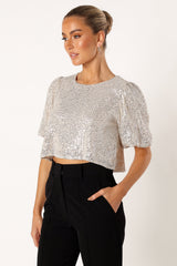 Connie Sequin Top - Silver