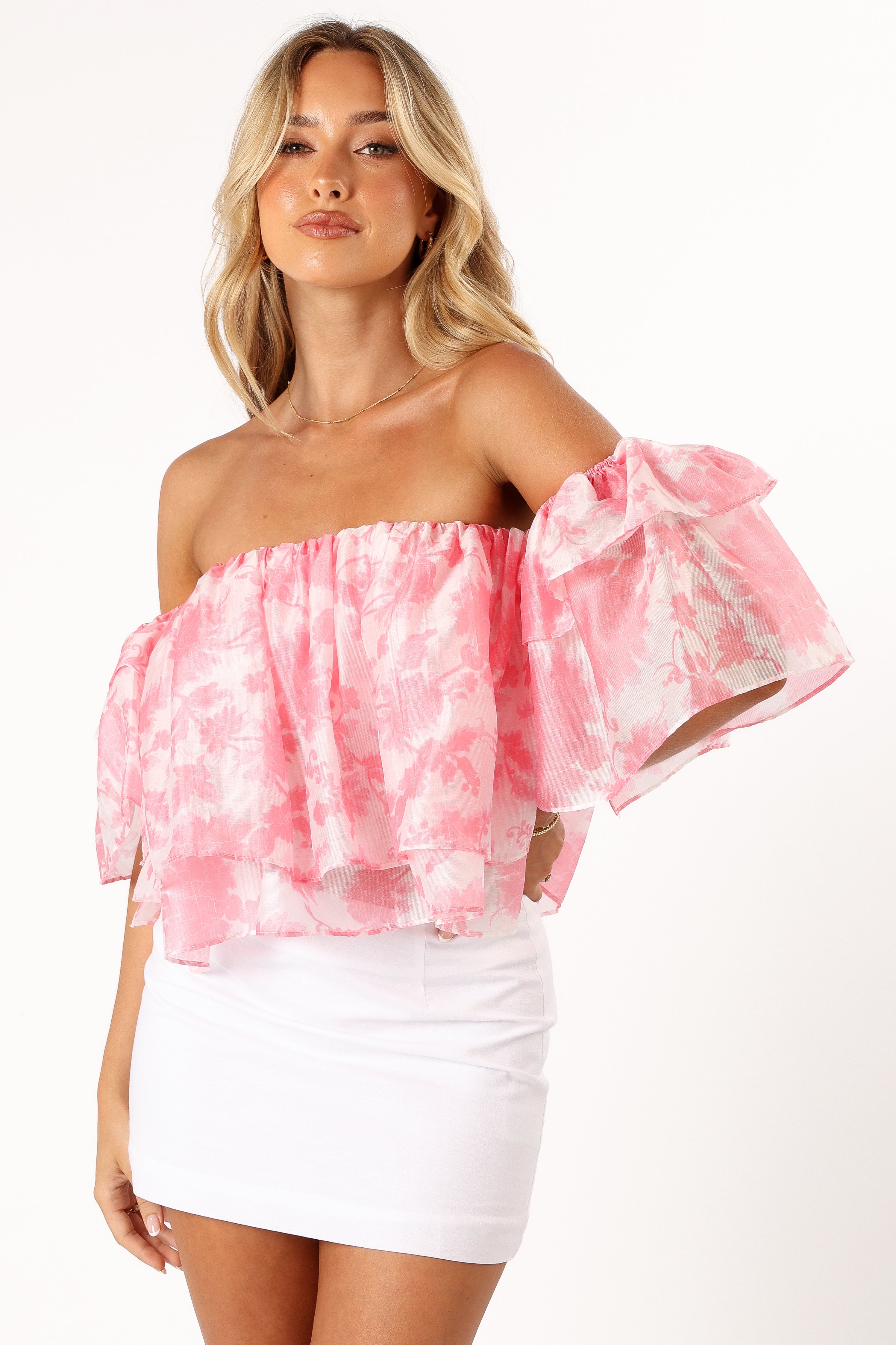 Deedi Off Shoulder Top - Pink Floral